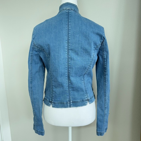 Free People Fitted Military Style Denim Jean Jacket Womens Size Small - Picture 3 of 14